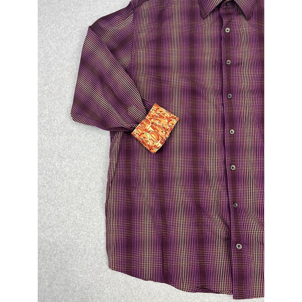 Jerry Garcia Shirt Mens 2XL Stripe Purple Plaid Long Sleeve Contrast Flip Cuff - Picture 2 of 8